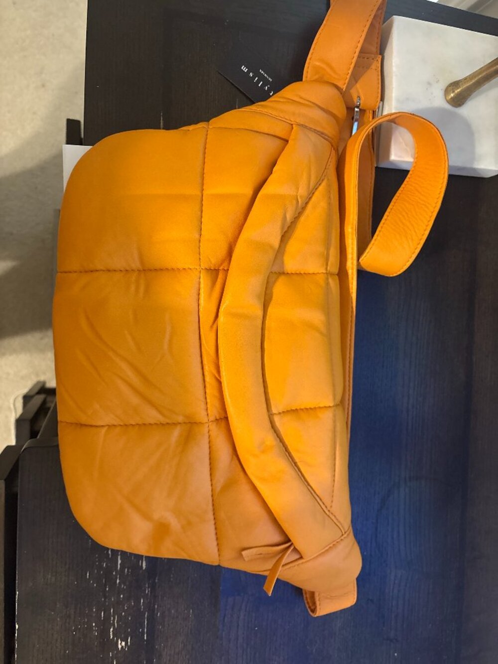 Stylism Orange Quilted Puffy Leather Sling Crossbody Bag NWT